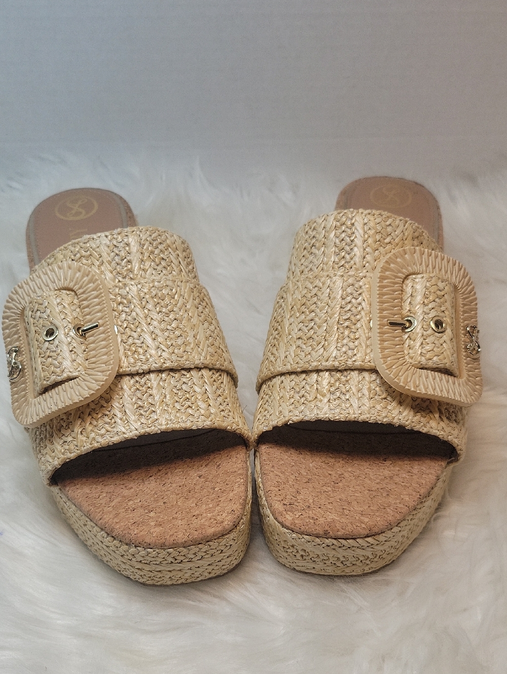 Sam & Libby Woven Slide‎ Sandals Buckle Raffia Boho Size 11